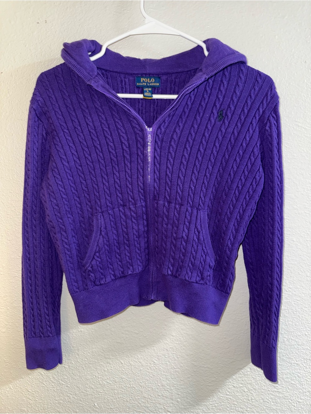 Polo by Ralph Lauren Violet Cable-Knit Zip Hoodie Cardigan